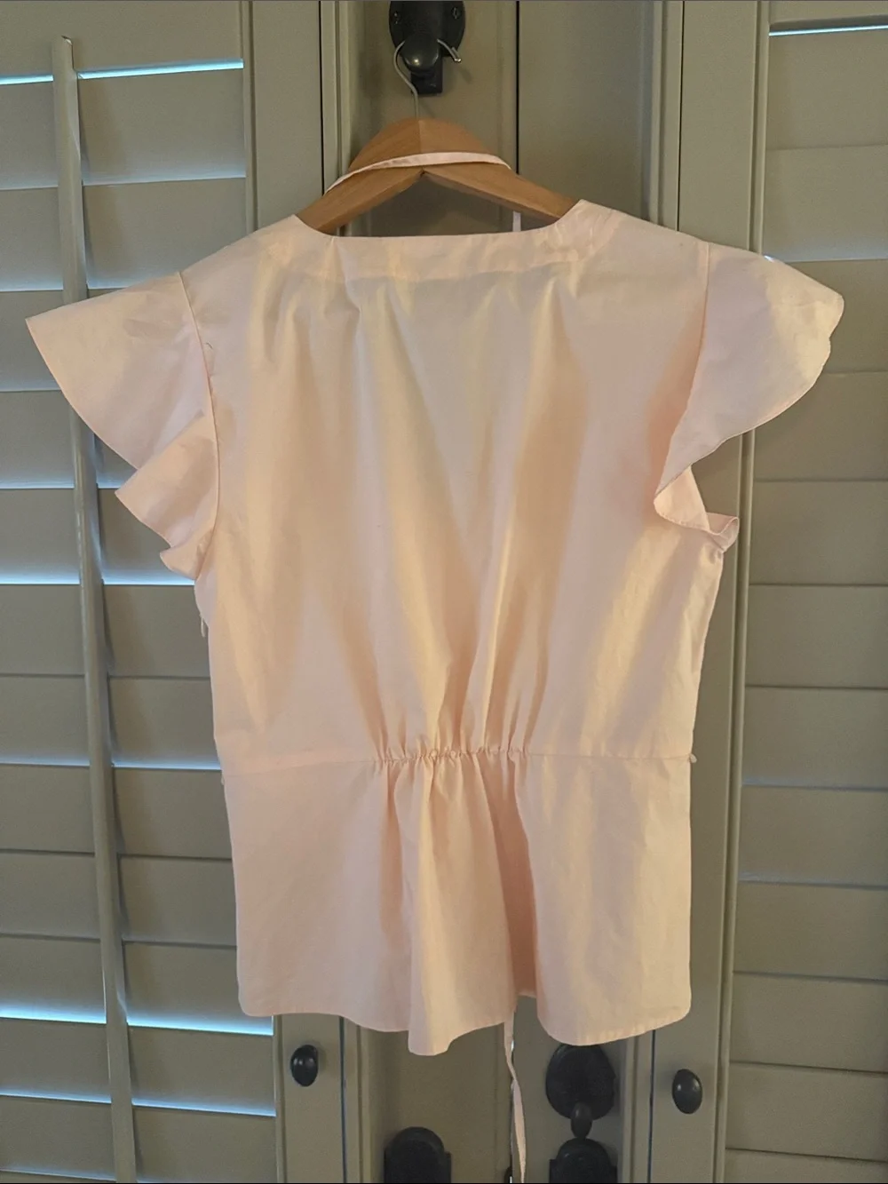J. Crew Pale Pink Wrap-Front Blouse with Flutter Sleeves